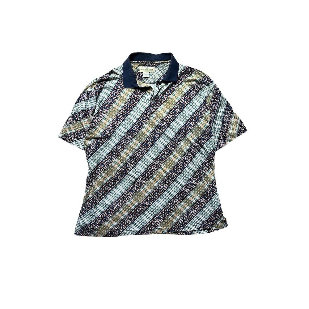 Natural Issue Men's Geometric Striped Polo Shirt Multicolor Size L